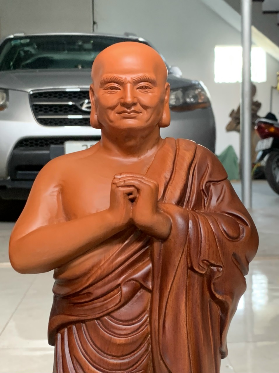 Tượng phật a nan _ca diếp bằng gỗ hương đá tô làm mầu giả cổ kt cao 60×17×18cm