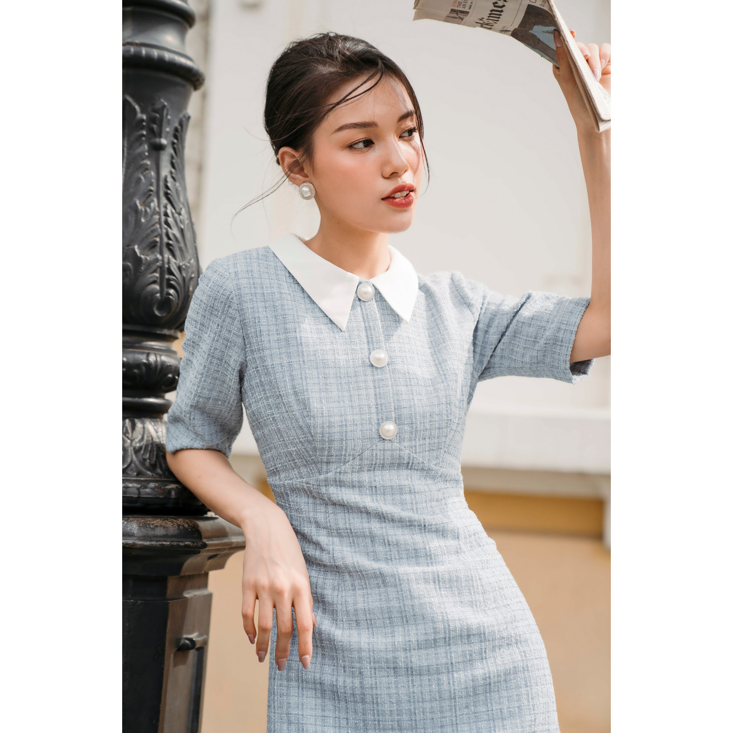 Váy Tweed Dáng A, Cổ Đức Lụa Trắng SYO D4820020