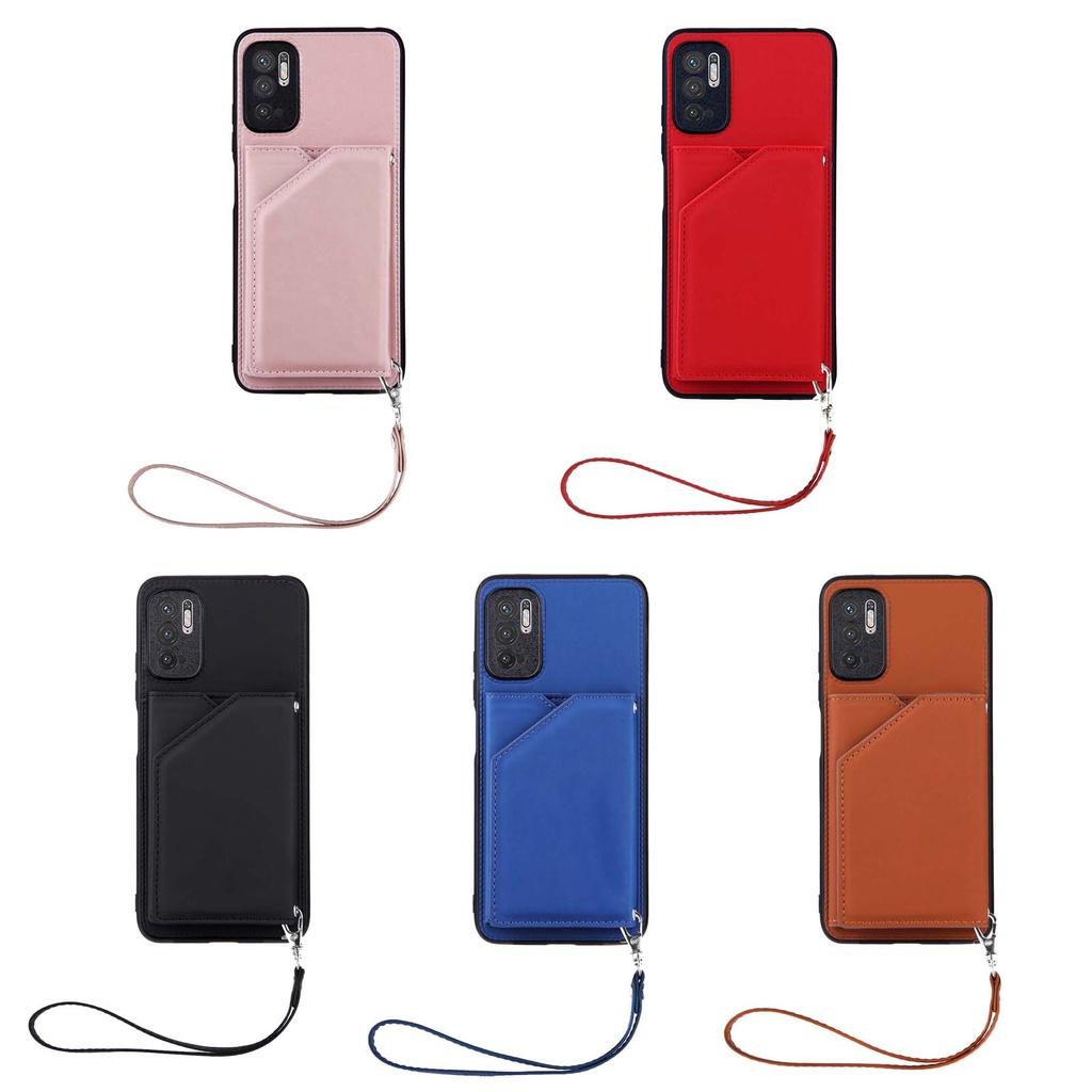 Ốp điện thoại da kiểu ví lật có ngăn đựng thẻ và dây đeo cổ tay cho Xiaomi Redmi Note 10 5G