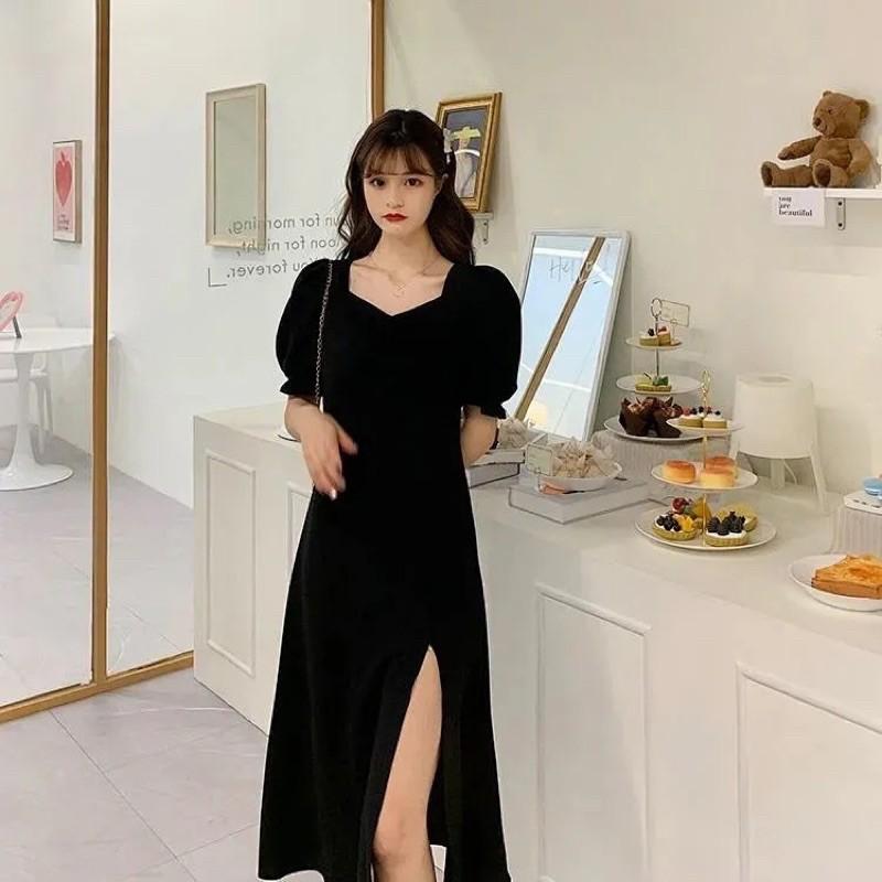 Đầm đen xẻ tà siêu che khuyết điểm