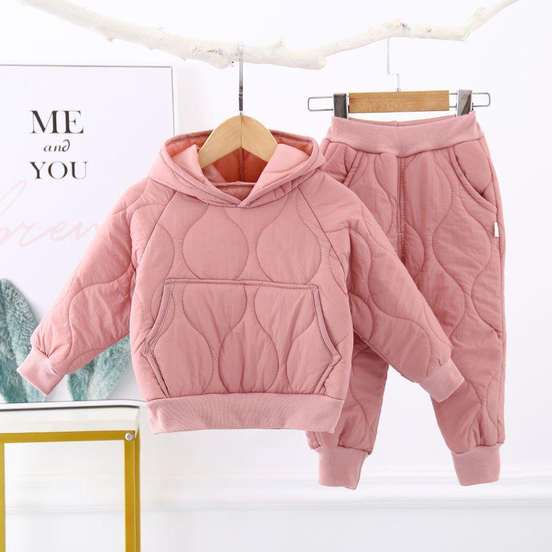 Mùa Đông Trẻ Em Cotton-Áo Đệm Phù Hợp Với Plus Nhung Quần Áo Cho Bé Gái Bé Trai Trang Phục Ấm Áo Khoác + Quần + 2 Chiếc bộ