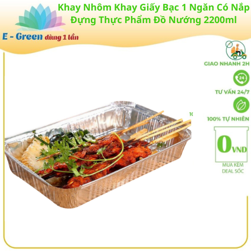 [HCM]Combo 10 Khay Nhôm, Khay Giấy Bạc 1 Ngăn 2200ml Có Nắp, Đựng Thực Phẩm, Đồ Nướng,Tiện Lợi - Egreendùng1lần