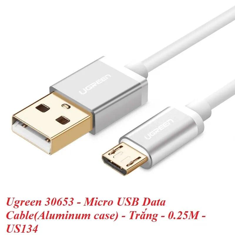 Ugreen UG30653US134TK 0.25M màu Trắng Cáp sạc truyền dữ liệu USB 2.0 sang MICRO USB đầu mạ vàng - HÀNG CHÍNH HÃNG