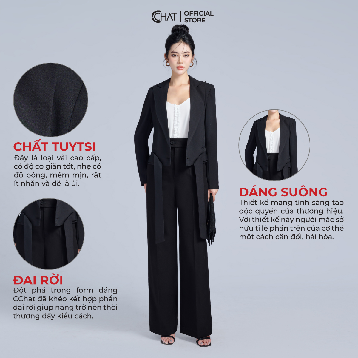 Áo Blazer Nữ Kiểu Ngắn Cạp Rời Cổ Ve Chất Tuytsi Cao Cấp Mềm Mịn 22EHS2015ST