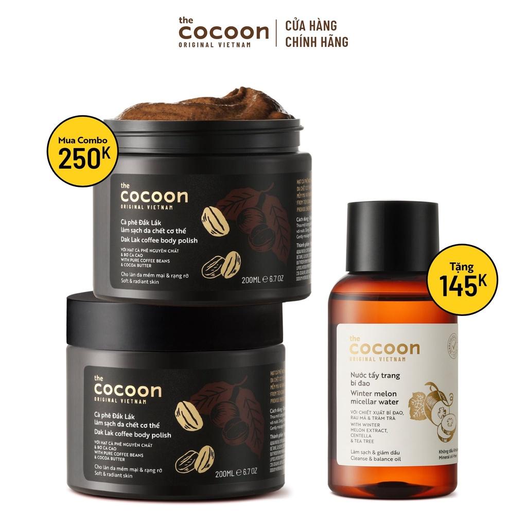 SPECIAL COMBO 2 Tẩy da chết cơ thể cà phê Đắk Lắk Cocoon 200ml tặng Nước tẩy trang bí đao Cocoon 140ml