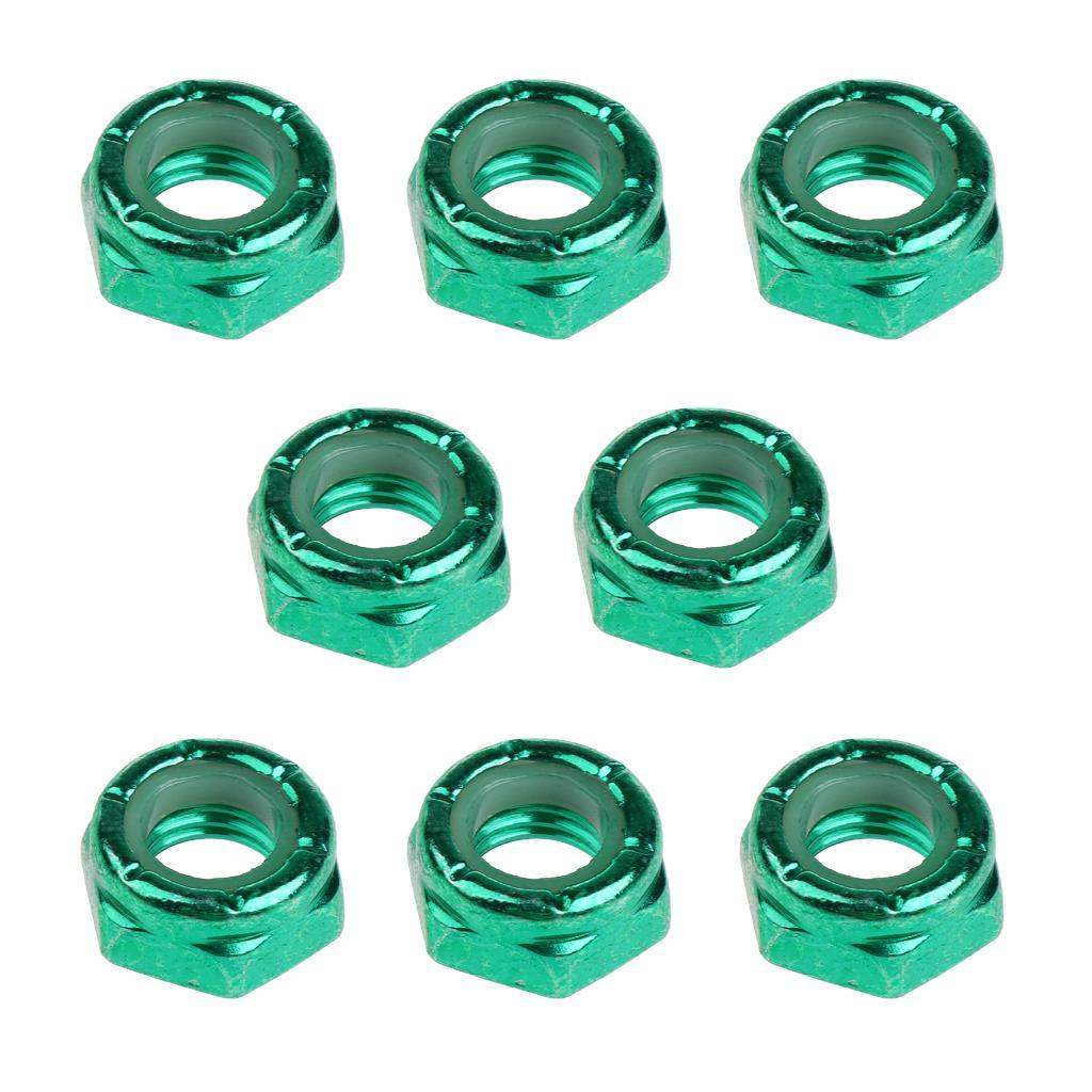 16pcs Skateboard Wheel Axle Nuts for Longboard Trucks, Carbon Steel, Green&Blue Color