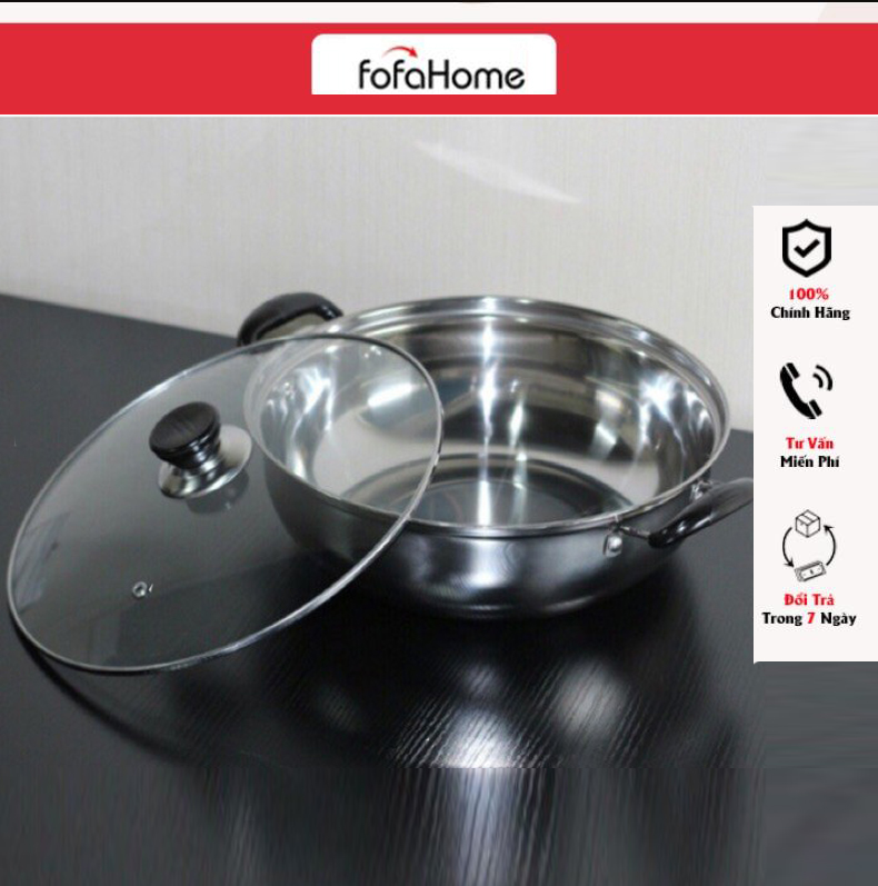 Nồi Lẩu Inox Nắp Kính Dùng Được Cho Mọi Loại Bếp Size 26cm, 28cm