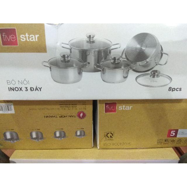 Bộ nồi inox FIVESTAR FSB5004 nắp kính 4 chiếc 3 đáy bếp từ , inox 430 dùng được bếp từ , hồng ngoại , gas