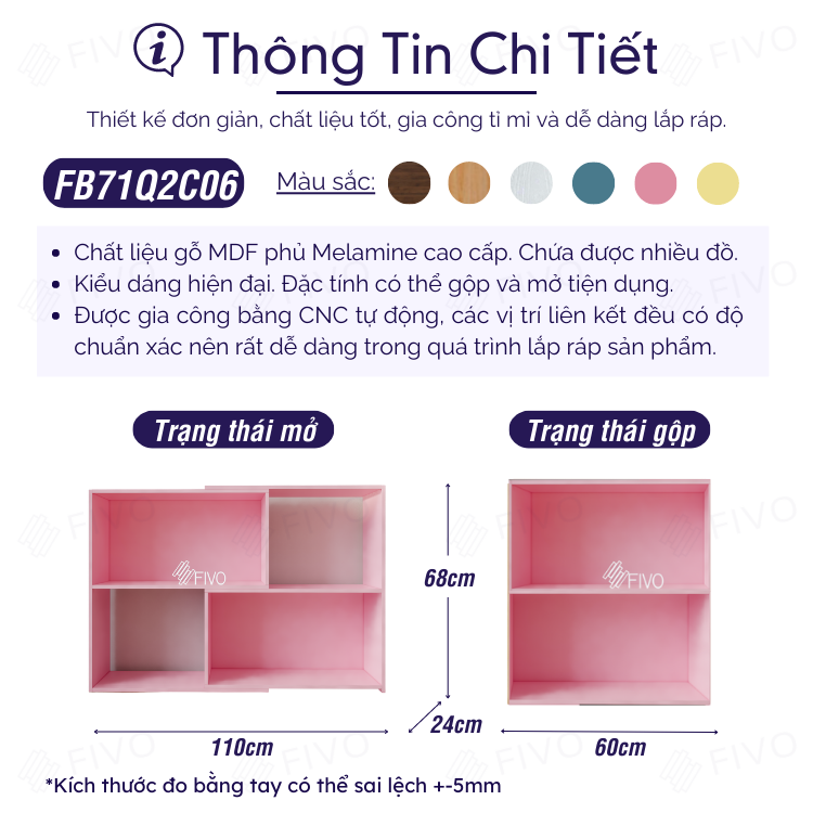 Kệ Sách Gỗ Đa Năng Tiện Lợi FIVO FB71 Màu Hồng, Đa Dụng Với Tính Năng 2IN1 Kéo Mở Tùy Thích, Phù Hợp Nhiều Không Gian - Hàng Chính Hãng