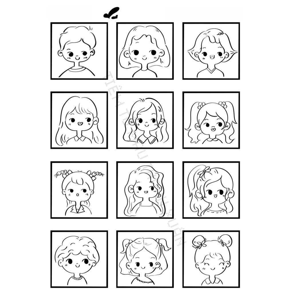 [TX10] Set 12 Tờ Tranh Tô Màu Hình Vui Nhộn Cute Cho Bé Kích Thước A5 Dành Cho Màu Sáp, Màu Chì