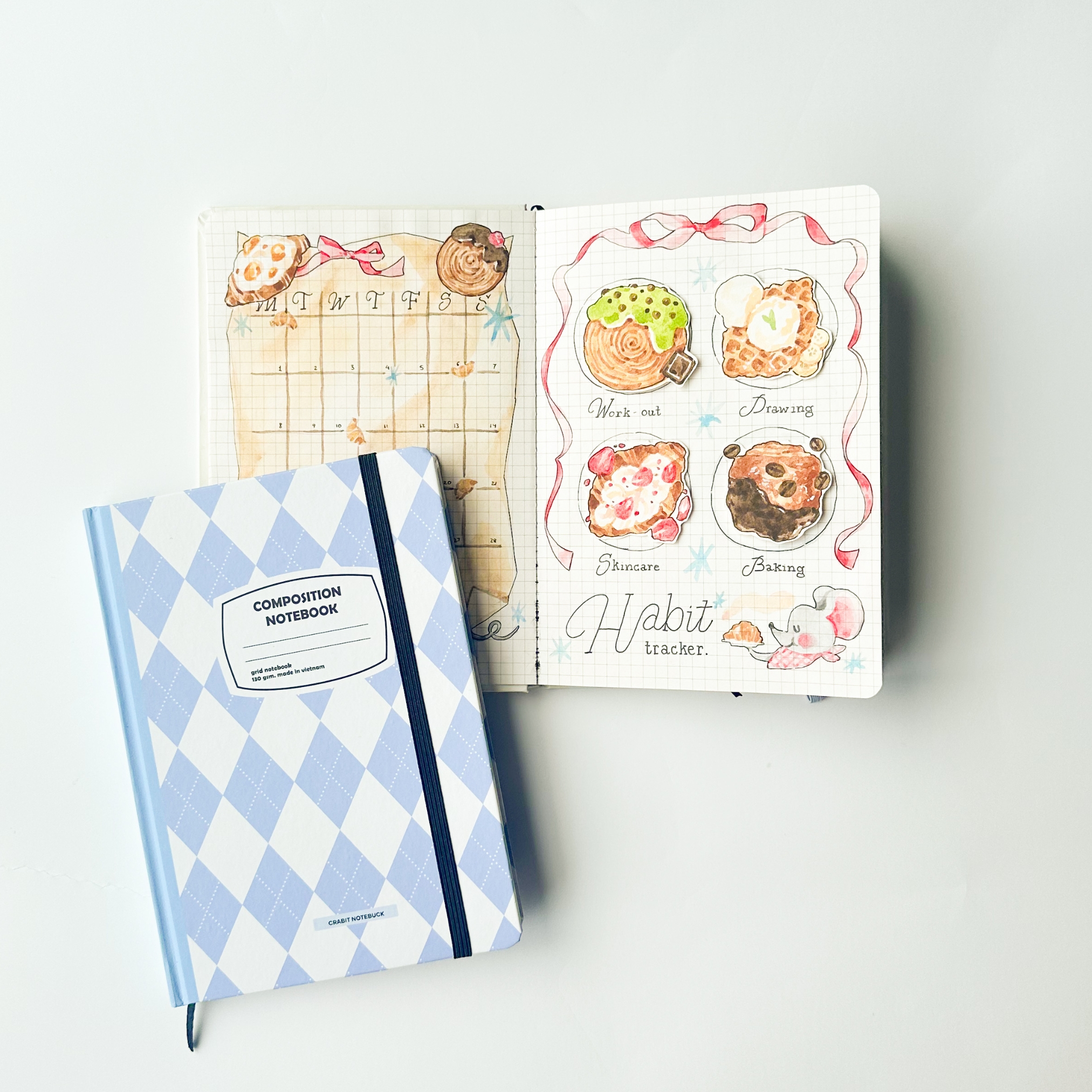 Sổ tay A5 ghi chép tiện dụng 130gsm Crabit Composition Gingham
