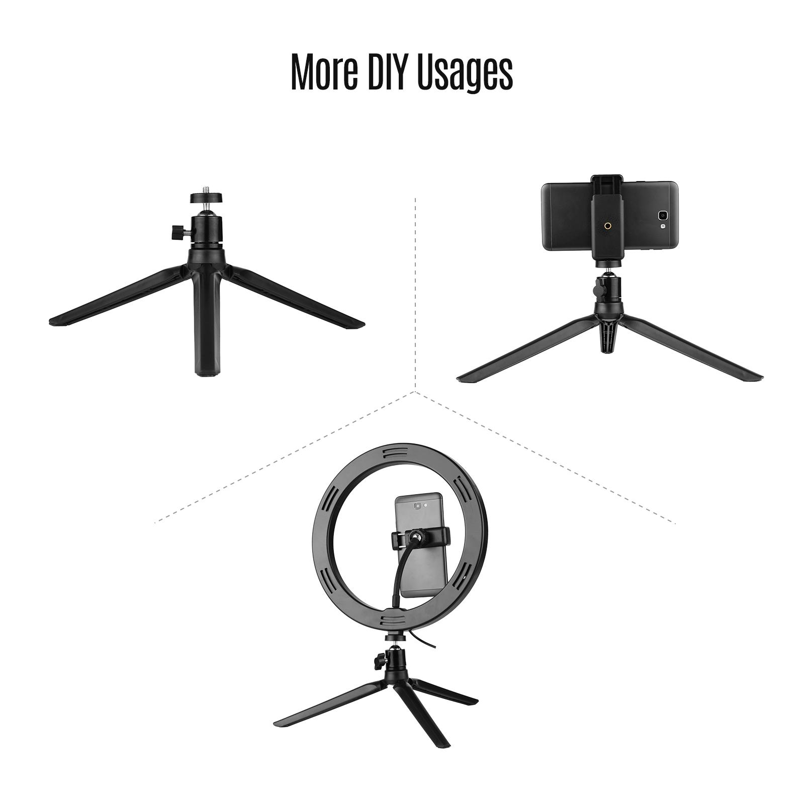 Bộ đèn vòng 10 inch / 26cm Đèn LED vòng có thể điều chỉnh độ sáng Giá đỡ điện thoại