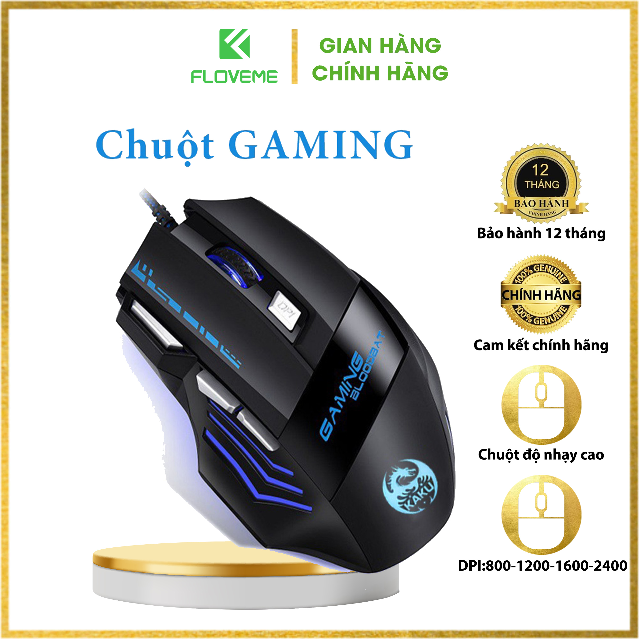 Chuột máy tính, Chuột Gaming có dây Floveme - KSC-568 Chơi game máy tính và điện thoại 7 nút, LED RGB Full màu - Hàng chính hãng