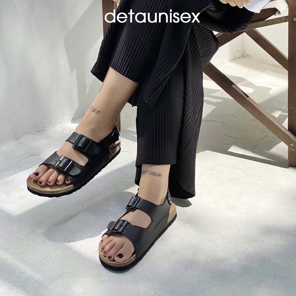 Giày sandal đế trấu quai ngang 2 khóa nam nữ Detaunisex màu ĐEN - SATA21D