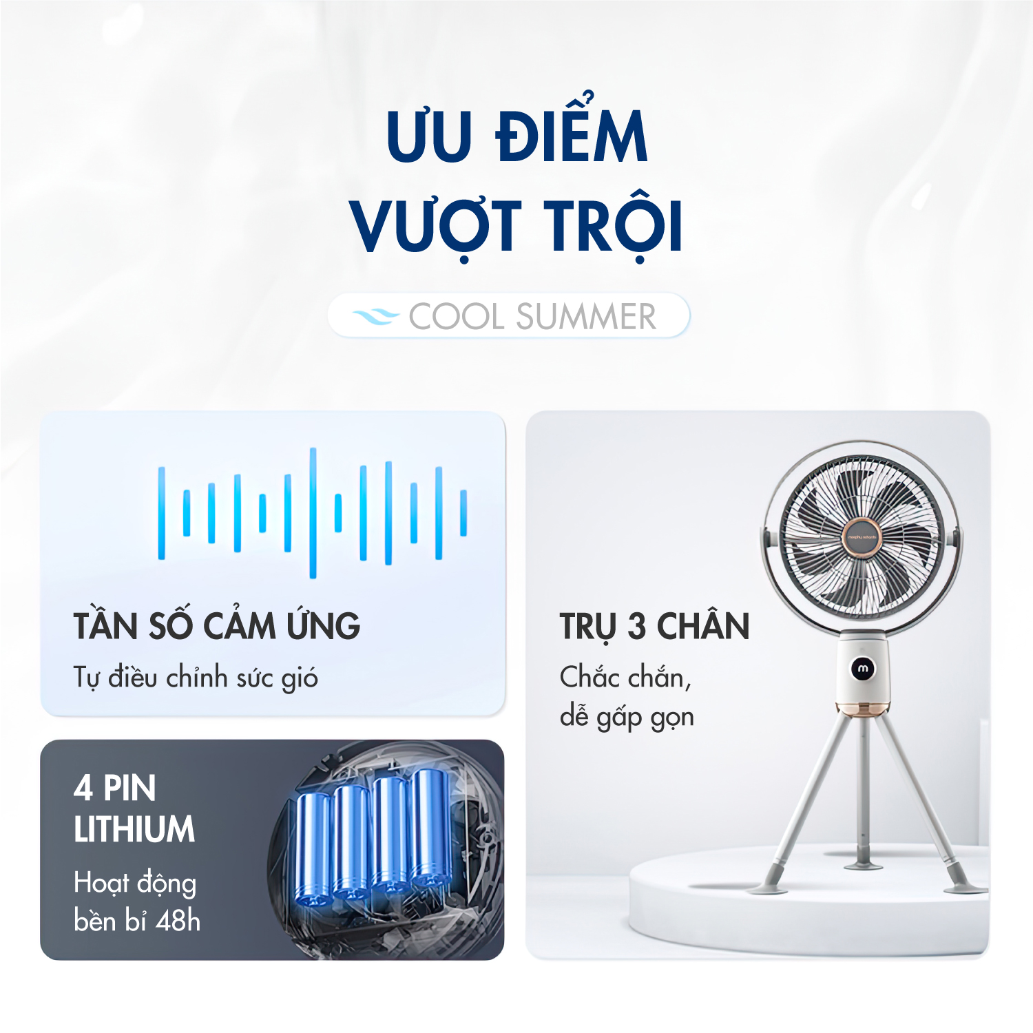 Quạt tích điện không dây MR3700 mới nhất năm 2023, 4 chế độ gió, động cơ 1 chiều không chổi than hoạt động bền bỉ-CÓ ẢNH THẬT SP