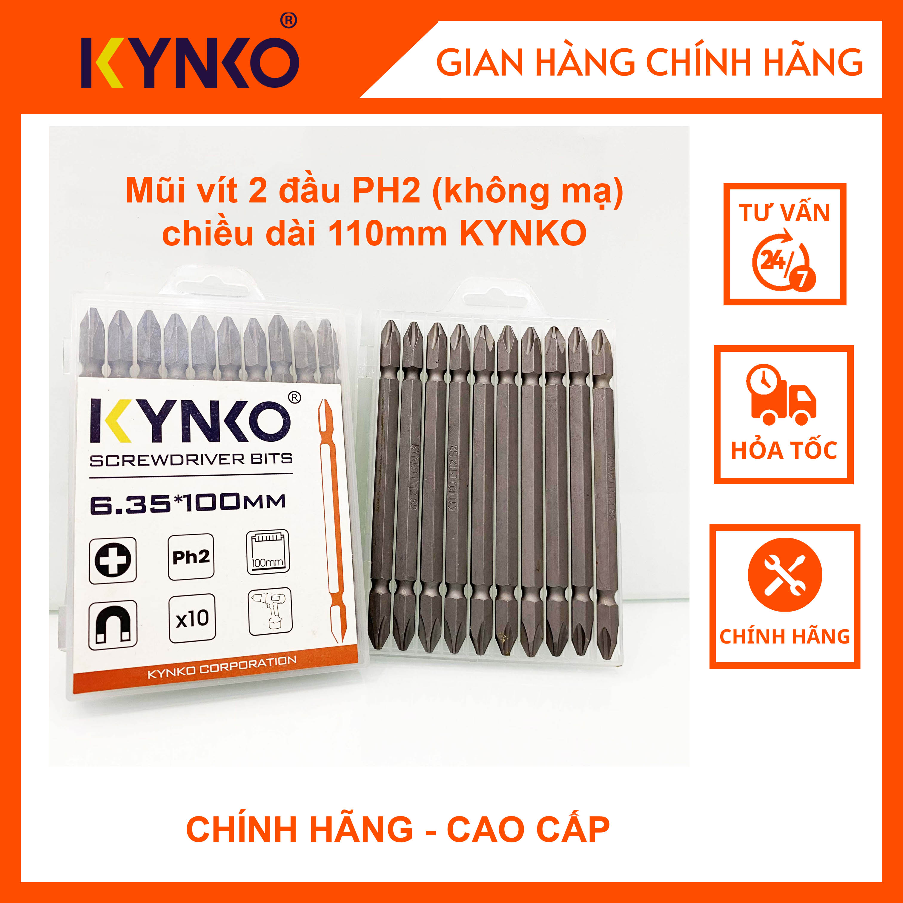 Mũi vít 2 đầu PH2 chiều dài 110mm CHÍNH HÃNG KYNKO MVKM2XPH2 -110-V10