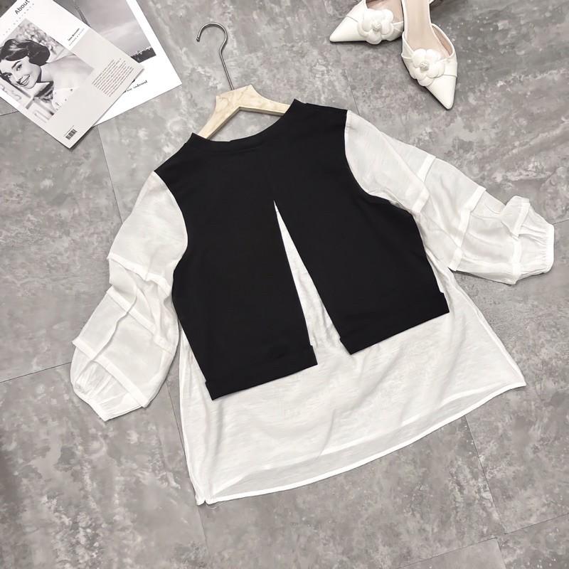 Áo umi phối tơ xếp tay