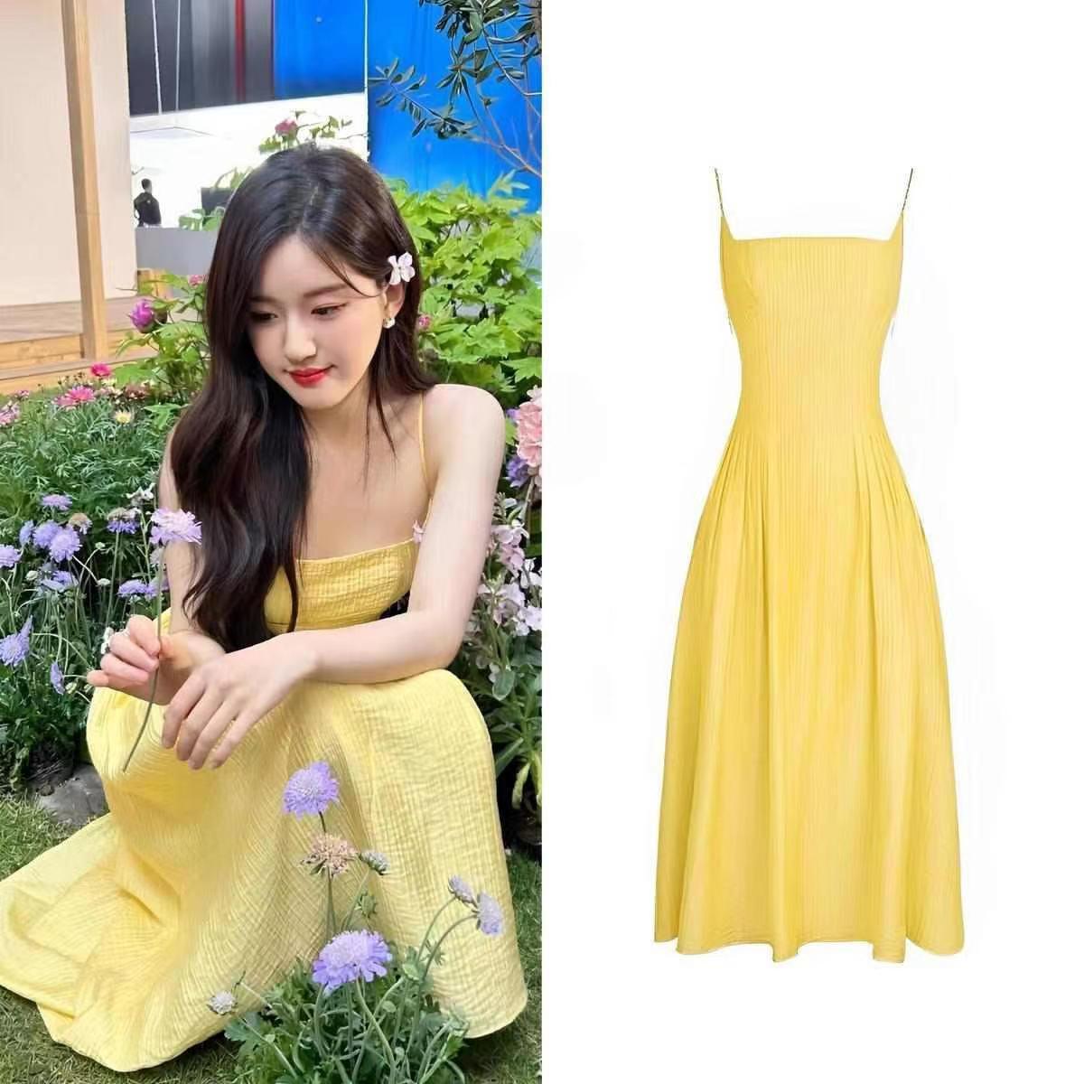 DONGSHOP Triệu Lộ Tư cùng kiểu váy hở lưng cao cấp chữ A kiểu Pháp, váy dài tiên nữ.