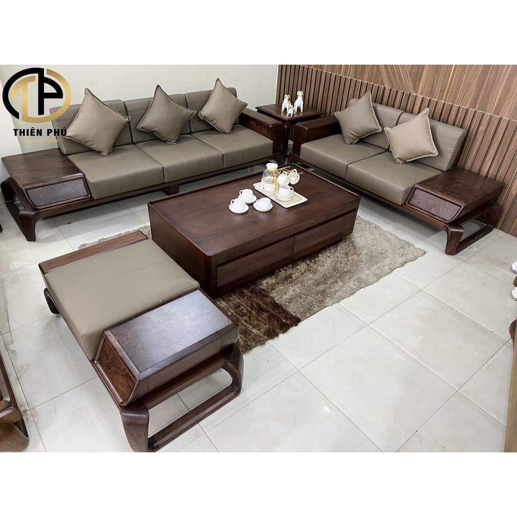 Bộ sofa phòng khách gỗ óc chó Bắc Mỹ cao cấp bọc da Simili, mút K43 mã TP-268