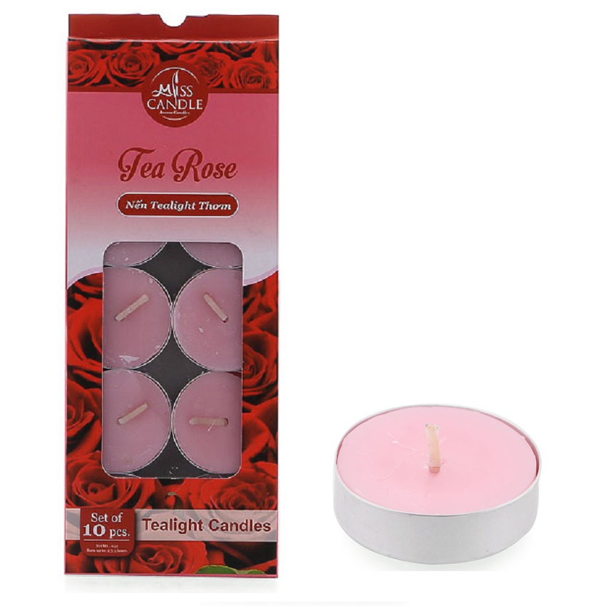 Hộp 10 Nến Thơm Hương Hoa Hồng Miss Candle FtraMart NQM0147 (Hồng)