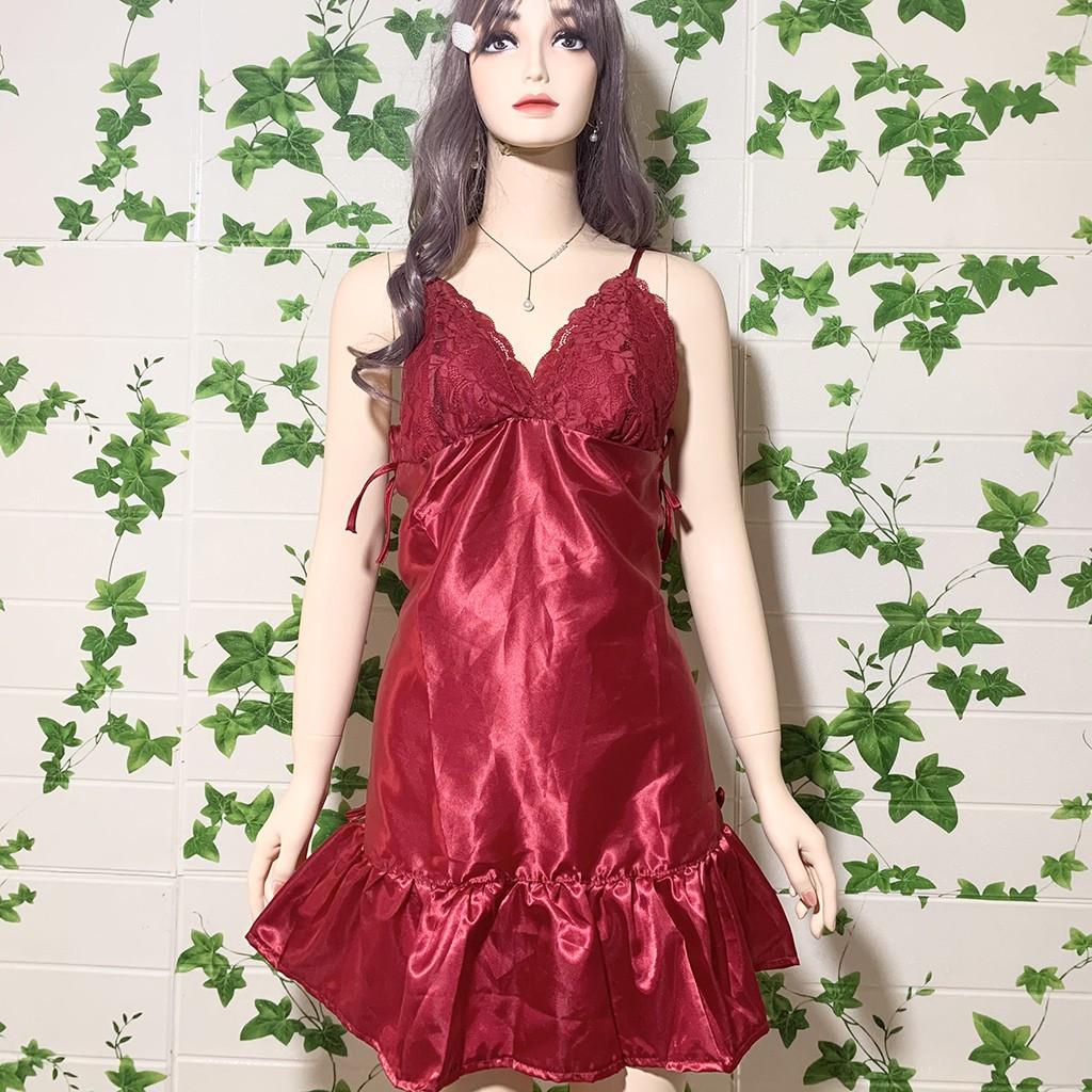 Đầm ngủ sexy FREE SHIP ️ Đầm ngủ dễ thương dáng xòe nhiều màu, chất phi lụa mềm mịn, quyến rủ, D5