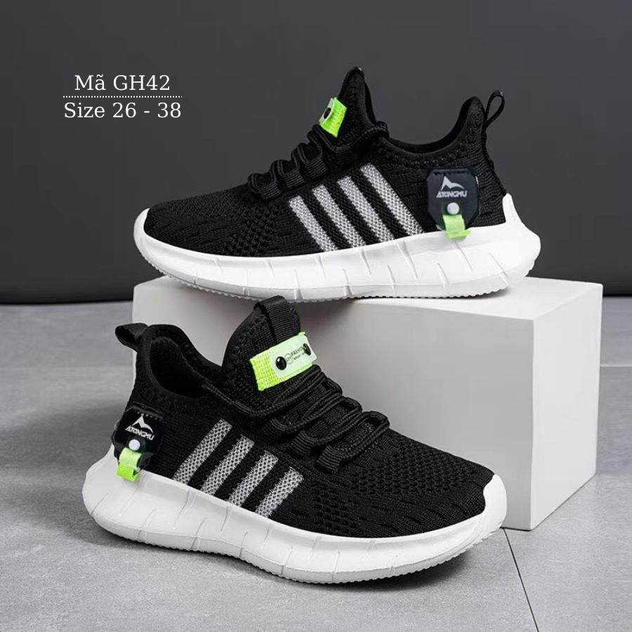 Giày thể thao đen bé trai siêu nhẹ sneaker năng động cá tính cho trẻ em từ 3 - 12 tuổi GH42