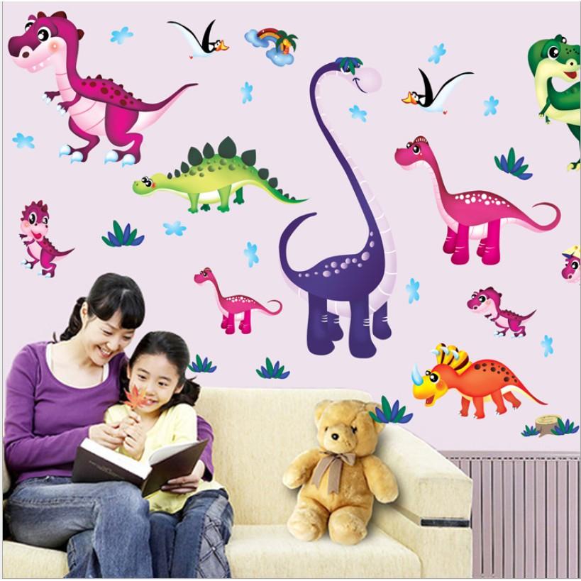 Decal trang trí tường - Khủng long sắc màu 02