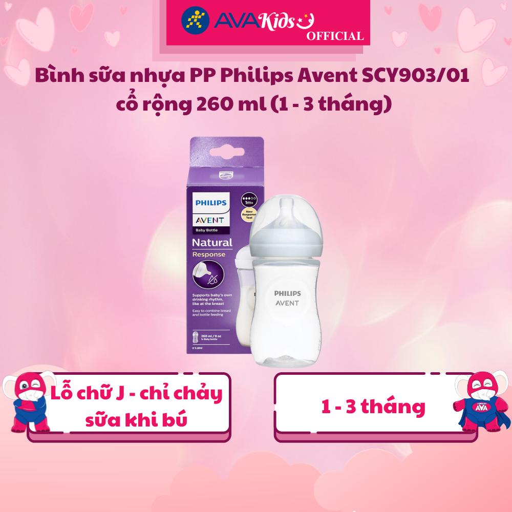Bình sữa nhựa PP Philips Avent SCY903/01 cổ rộng 260 ml (1 - 3 tháng) - Hàng Chính Hãng