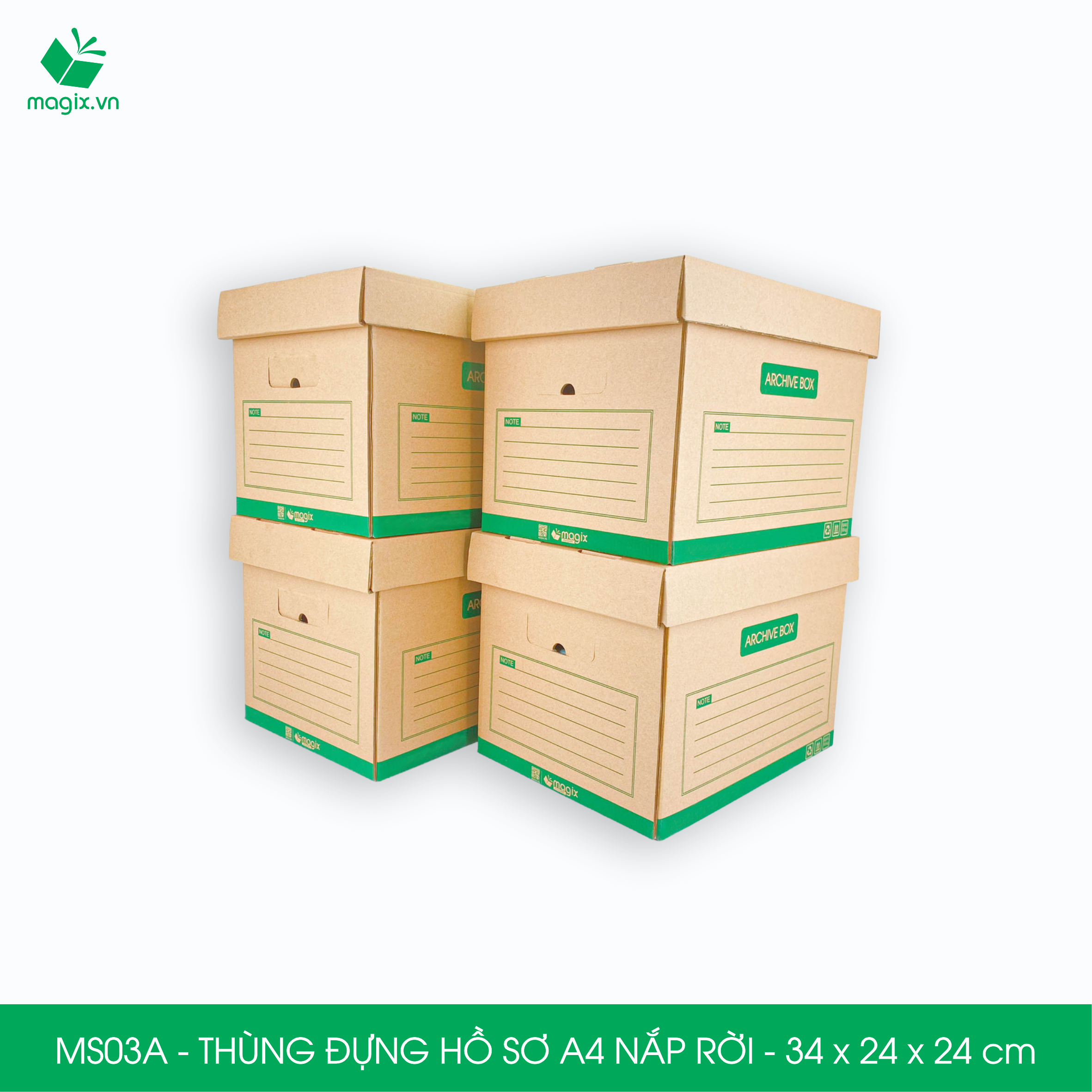 MS03A - 34x24x24 cm - Bộ 5 thùng đựng hồ sơ A4 nắp rời
