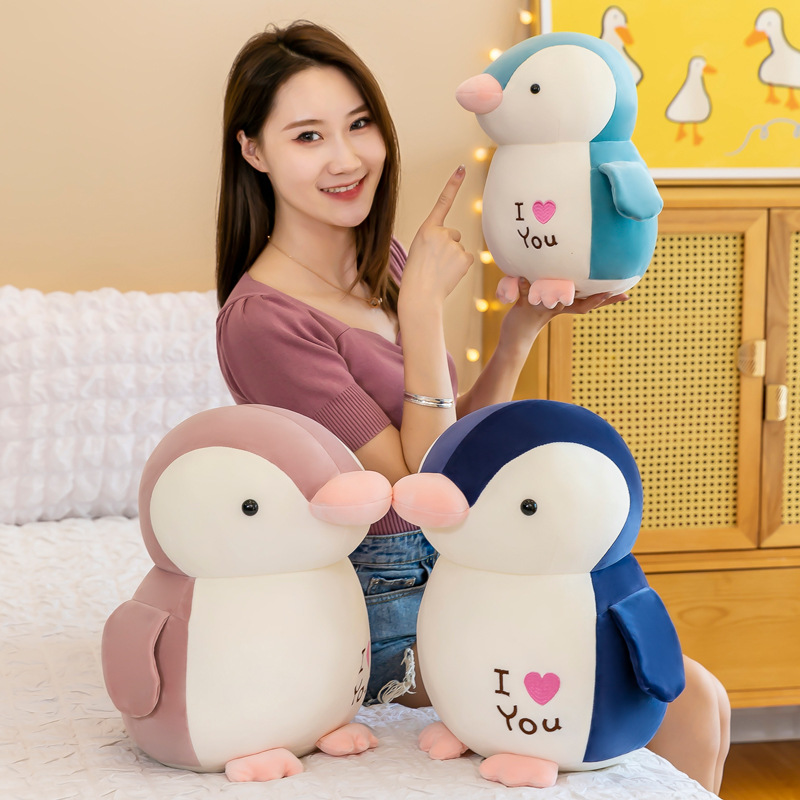 Gấu Bông Chim Cánh Cụt I Love You Siêu Dễ Thương Mềm Mịn Cho Bé Yêu (25cm---&gt;35cm) Vải Miniso 4 Chiều Co Giãn Êm Ái, Hàng Cao Cấp An Toàn Cho Trẻ Nhỏ