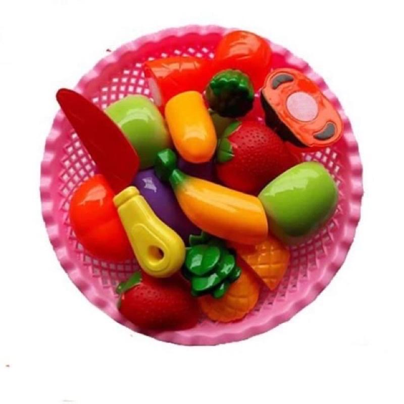 Rổ củ quả cắt, đồ chơi hoa quả cắt bằng nhựa