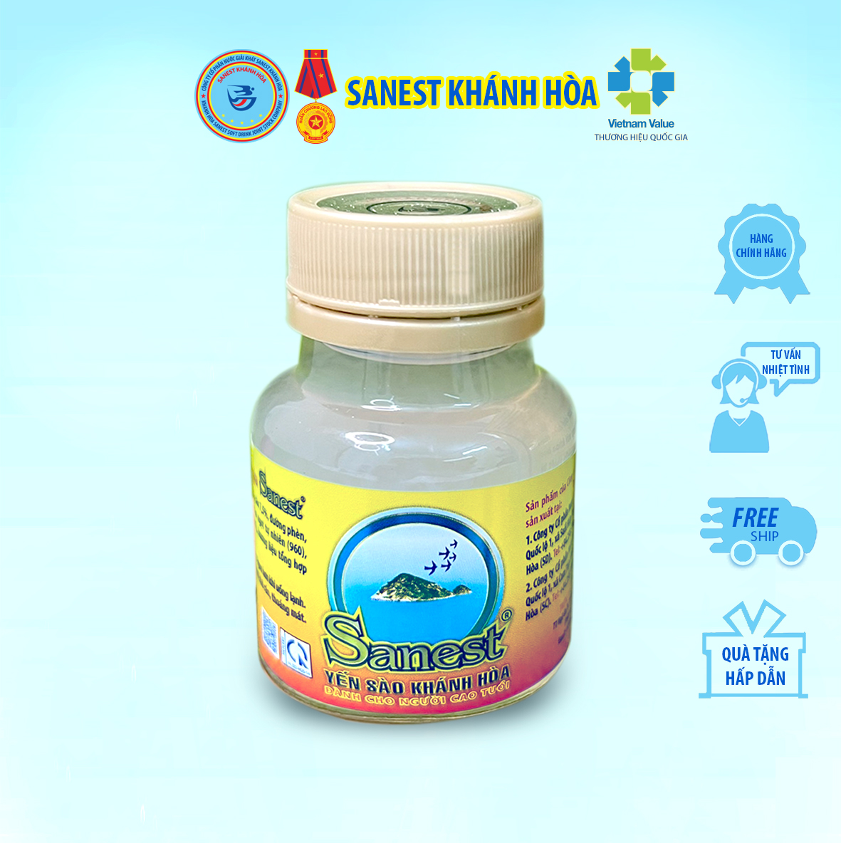 Nước Yến sào Khánh Hòa Sanest dành cho người cao tuổi có đường đóng lọ 70 ml