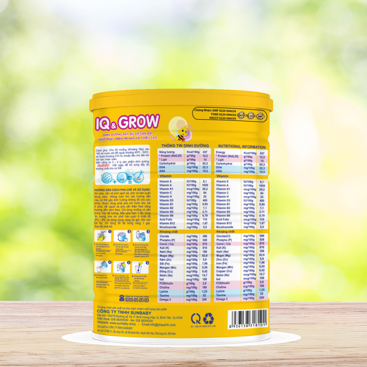 Sữa Bột Dinh Dưỡng IQ GROW Sunbaby Hỗ Trợ Phát Triển Trí Não Và Chiều Cao (900g) QQ2810_Tặng kèm bịch khăn ướt sunbaby 100 tờ không mùi