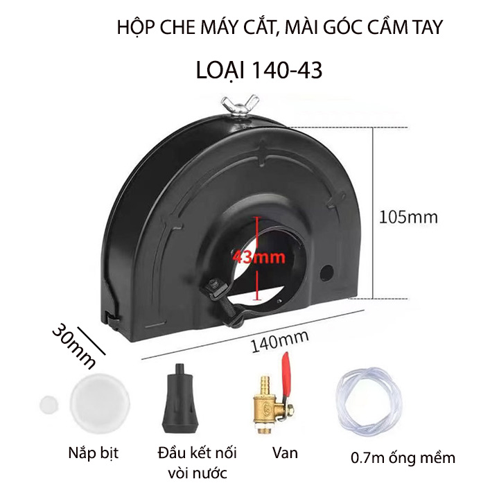 Hộp che máy mài góc, cắt rãnh tường kèm van, ống cấp nước chống bụi, loại 140-160 tùy chọn