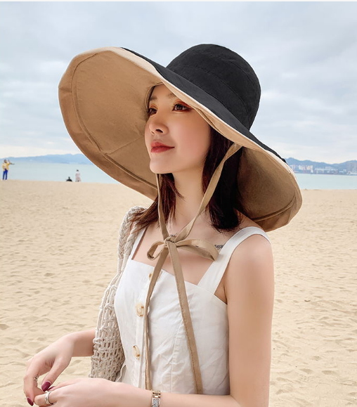 Mũ rộng vành chống nắng chống tia cực tím đội 2 mặt phong cách Hàn, nón nữ rộng vành chống nắng tuyệt đối