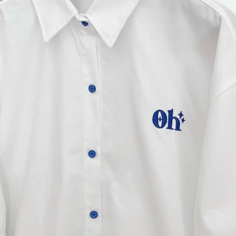ÁO SƠ MI KIỂU FORM RỘNG THÊU LOGO OH SIÊU XỊN THỜI TRANG GENZ HOT HIT