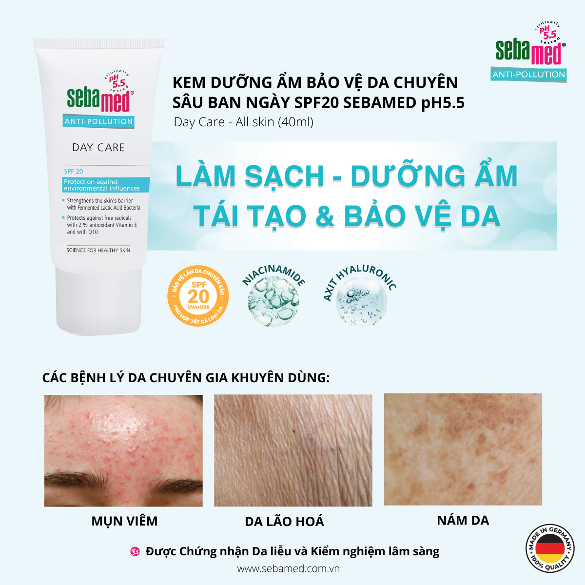 Kem dưỡng ẩm bảo vệ da chuyên sâu ban ngày SPF20 Sebamed Anti Pollution Day Care - All Skin pH5.5 (40ml)