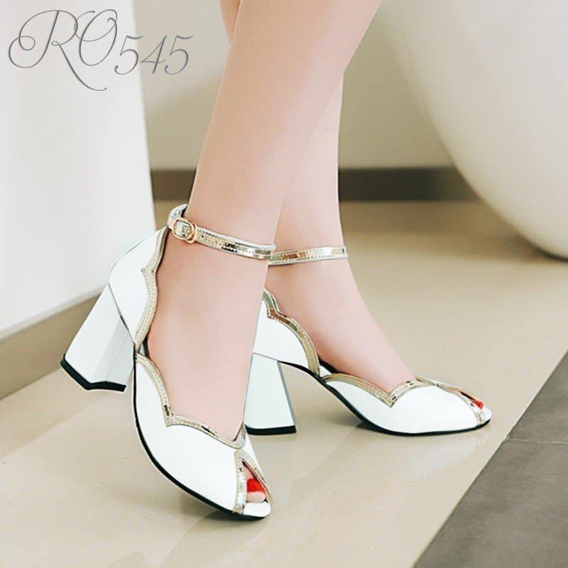 Giày cao gót nữ đẹp đế vuông 6 phân hàng hiệu rosata màu trắng hở mũi ro545