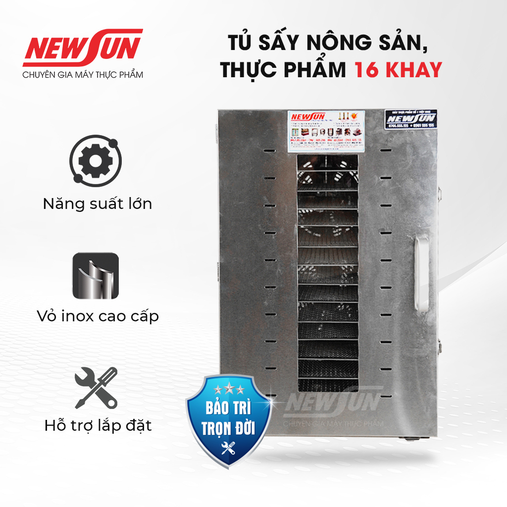 Máy sấy hoa quả, thực phẩm đa năng NEWSUN 16 khay sấy thực phẩm nhanh, đều cho chất lượng hoàn hảo - Hàng chính hãng