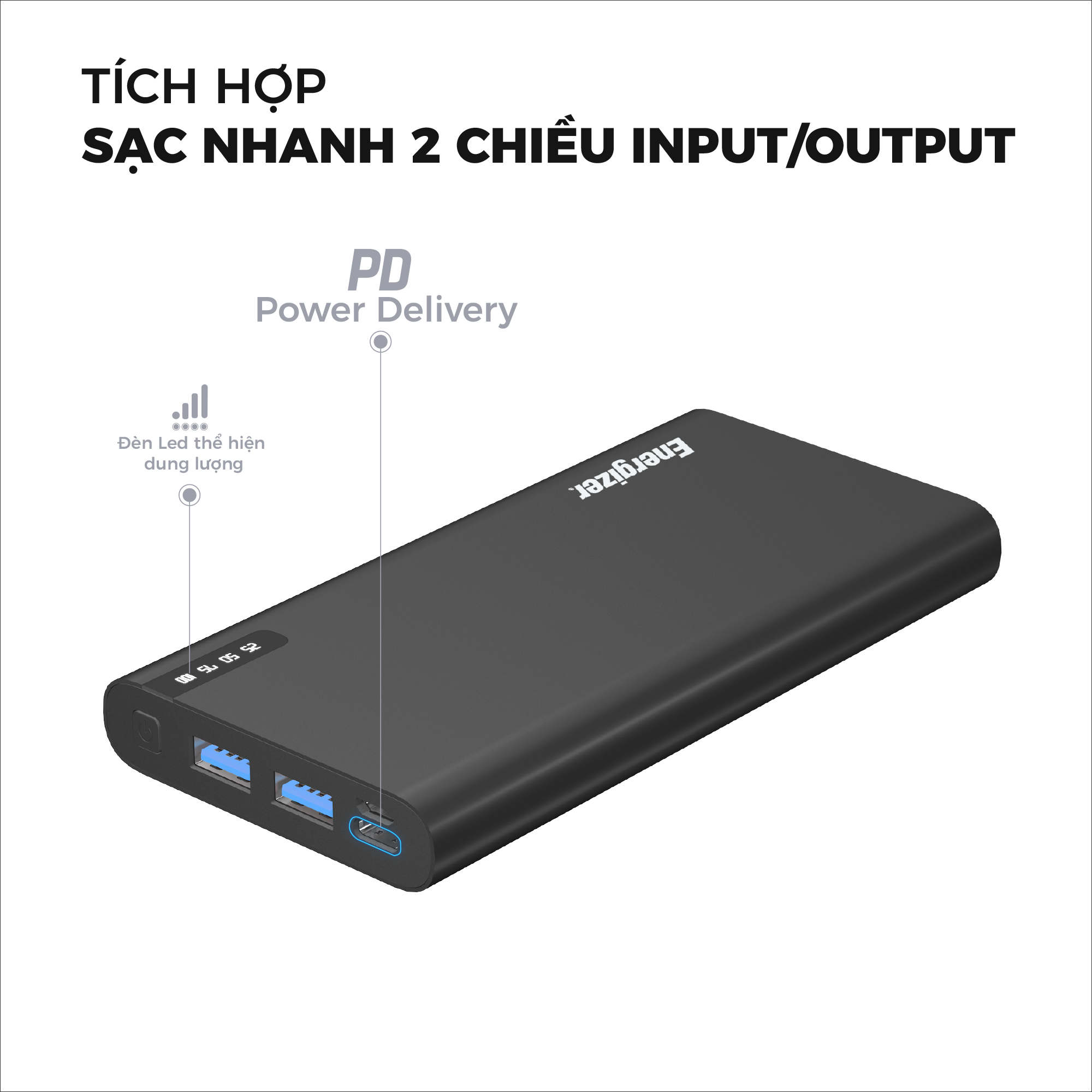 Sạc dự phòng Energizer 10.000mAh UE10047PQ - Tích hợp sạc nhanh đa nền tảng