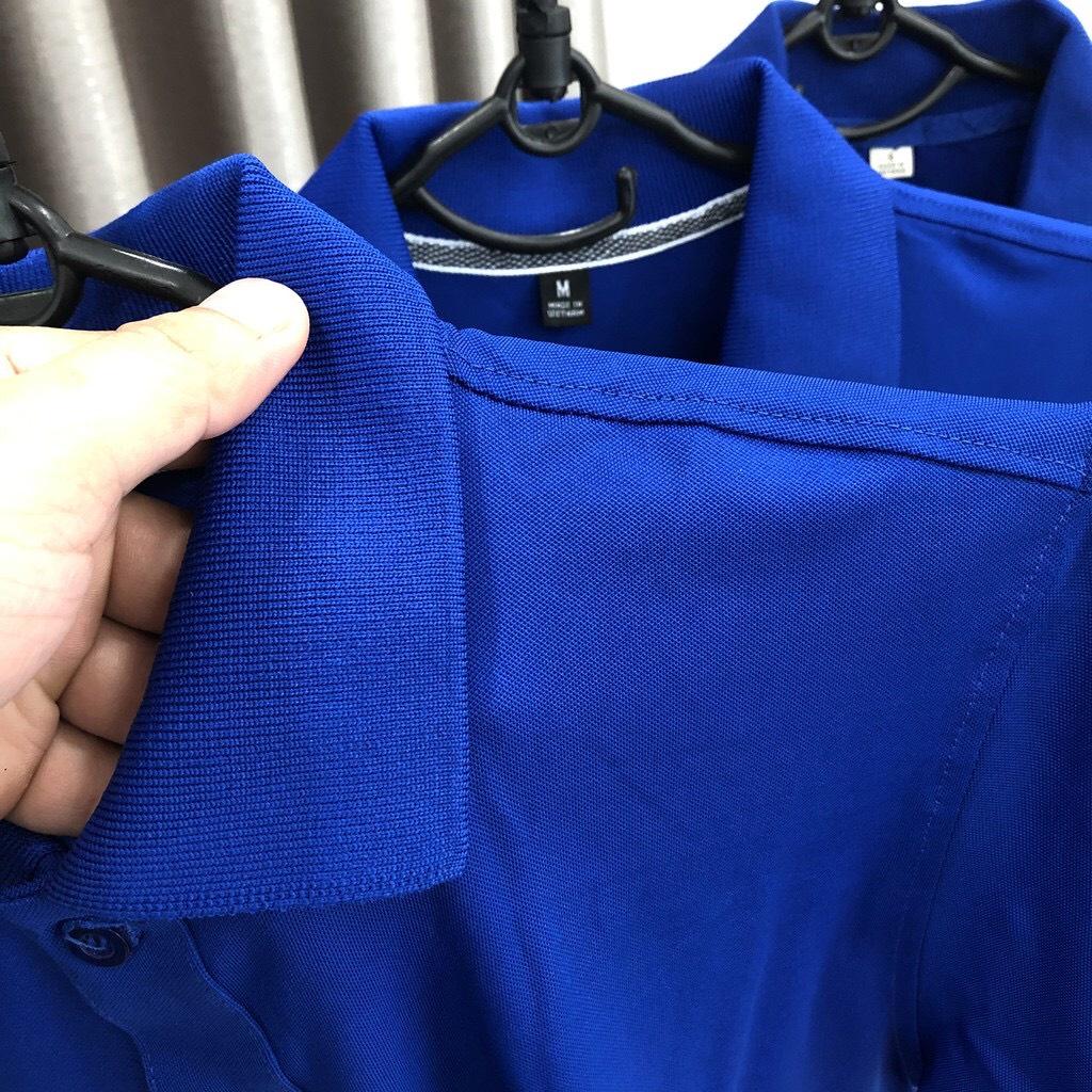 Áo Thun Có Cổ Nam Nữ Vải Cá Sấu Poli Thái Co Giãn 4 Chiều Màu Xanh Dương