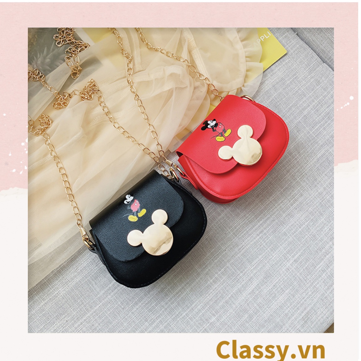 Túi xách đeo chéo da trơn khóa mickey siêu xinh, đủ màu T291