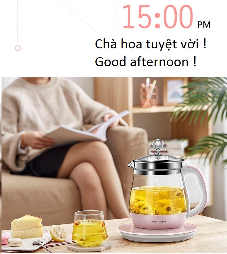 Bình đun nước thủy tinh - bình đun pha trà thủy tinh - bình nấu ăn hẹn giờ