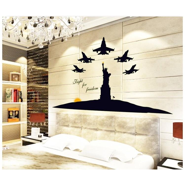 Decal dán tường dạ quang tượng nữa thần tự do và đội bay