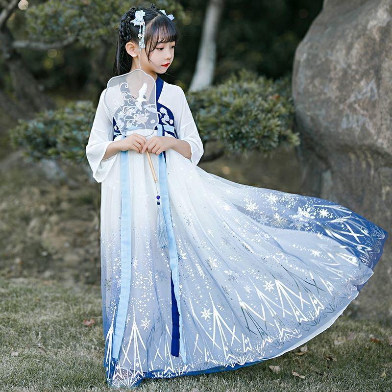 DONGSHOP HOT Trẻ em Hán phục nữ Trung Quốc phong cách trang phục siêu tiên phiêu dật cổ trang váy ngắn cải tiến váy mùa hè