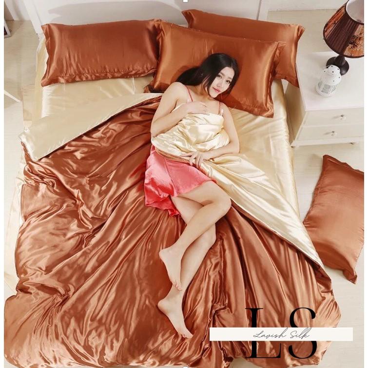 Bộ Vỏ Chăn Phi Lụa Lavish Silk Cao Cấp Mát Lạnh Hàng Loại 1 Không Nối Vải - Nâu Đất