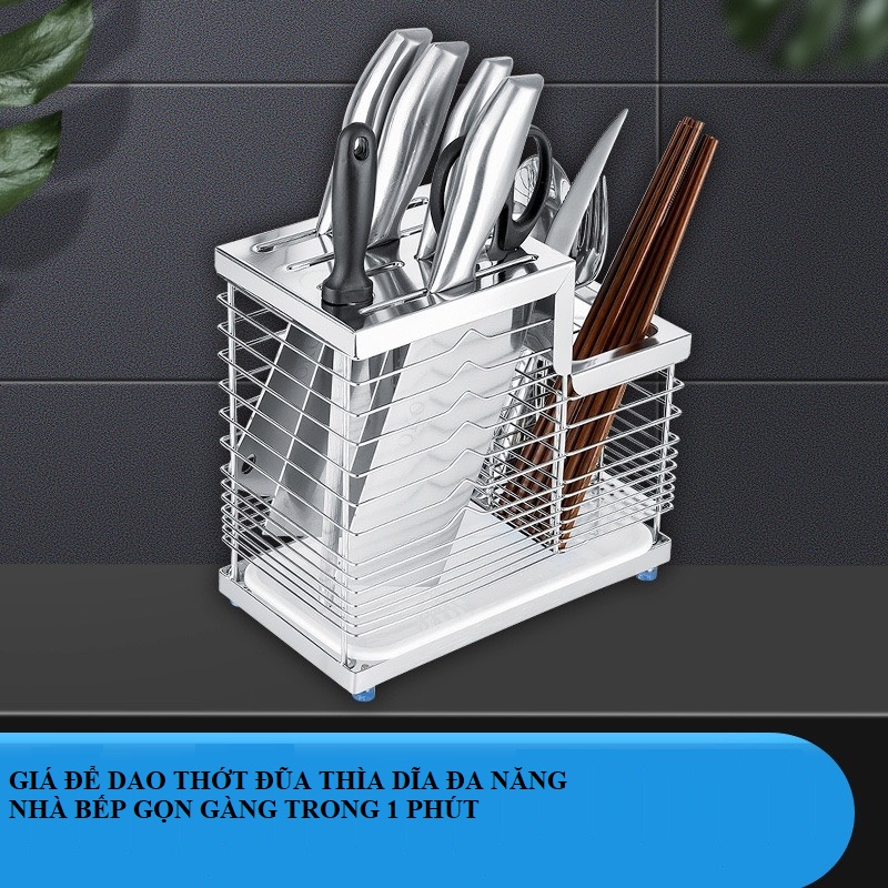 Kệ Để Dao Kéo Thìa Dĩa Nhà Bếp Kèm Ống Đũa Inox 304 Cao Cấp - Chống Gỉ Sét, Sáng Bóng, Sang Trọng