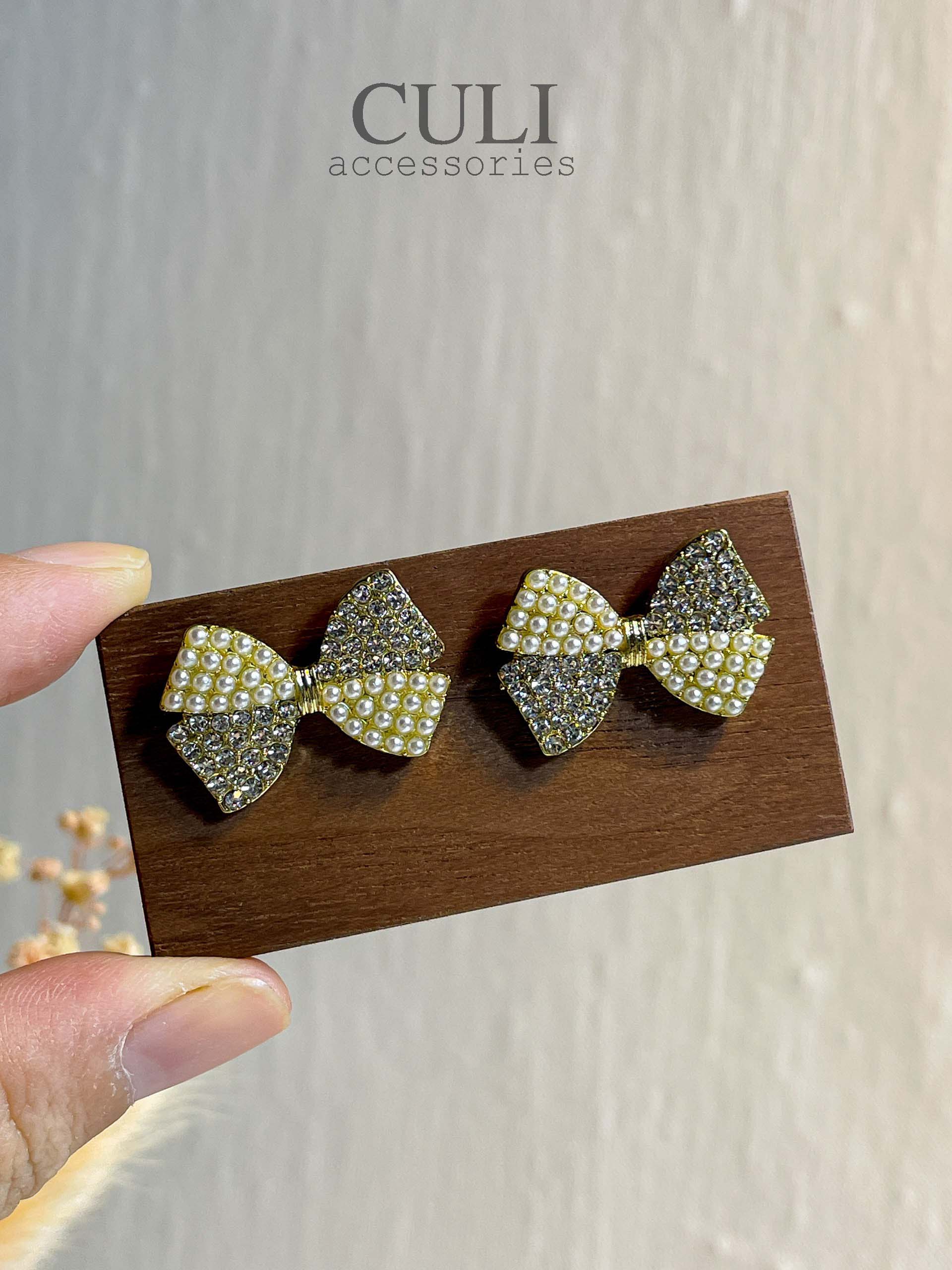 Khuyên tai, Bông tai thời trang hình nơ kết hạt trai HT678 - Culi accessories