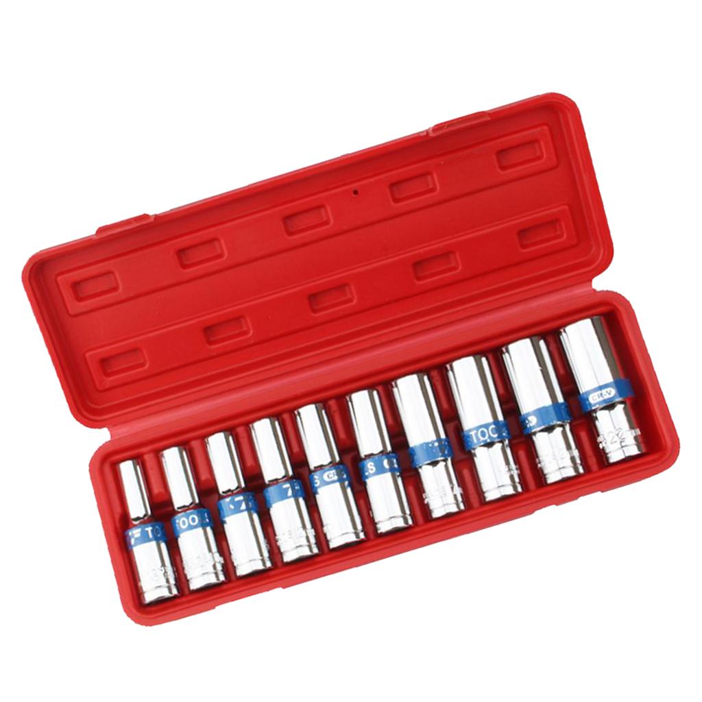 10 Miếng 1/2 Inch Lục Giác Ổ Tác Động Sâu Ổ Cắm Tay Lục Lạc Không Cờ Lê