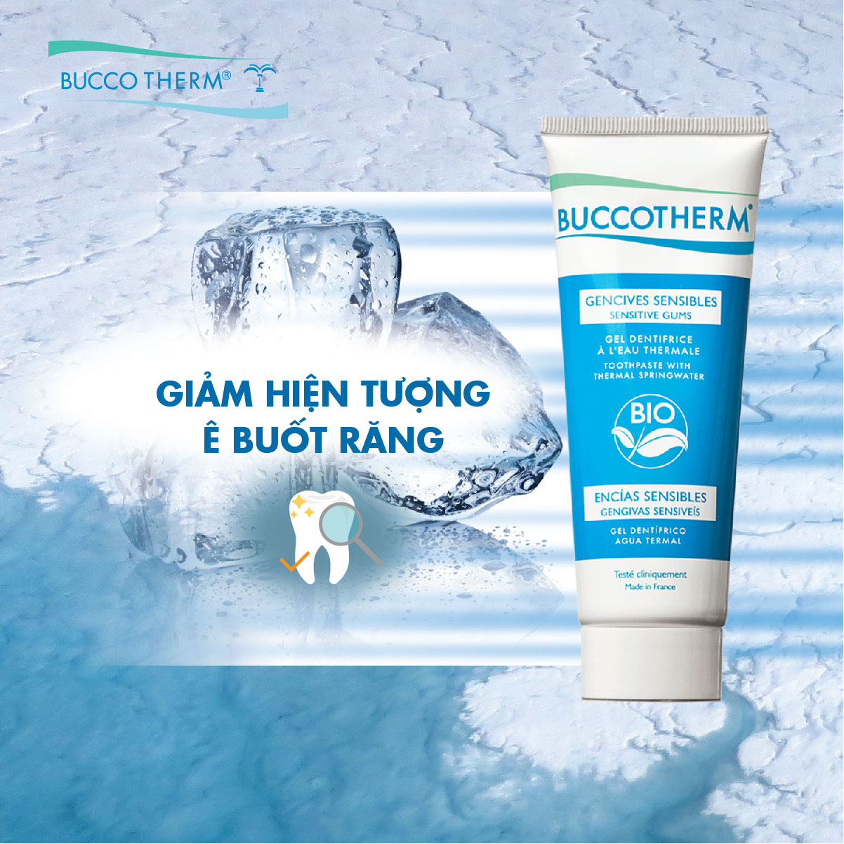 Kem đánh răng hữu cơ cho răng nhạy cảm 2 trong 1 vị bạc hà Buccotherm (75ml)